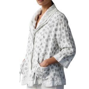 LanVie White and Gray Swirl Dot Zip Jacket with Collar 3/4 Sleeves | Size 14